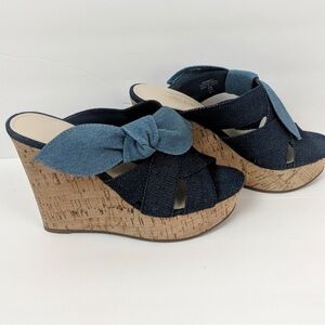 Marc Fisher Blue Denim Wedge Sandals